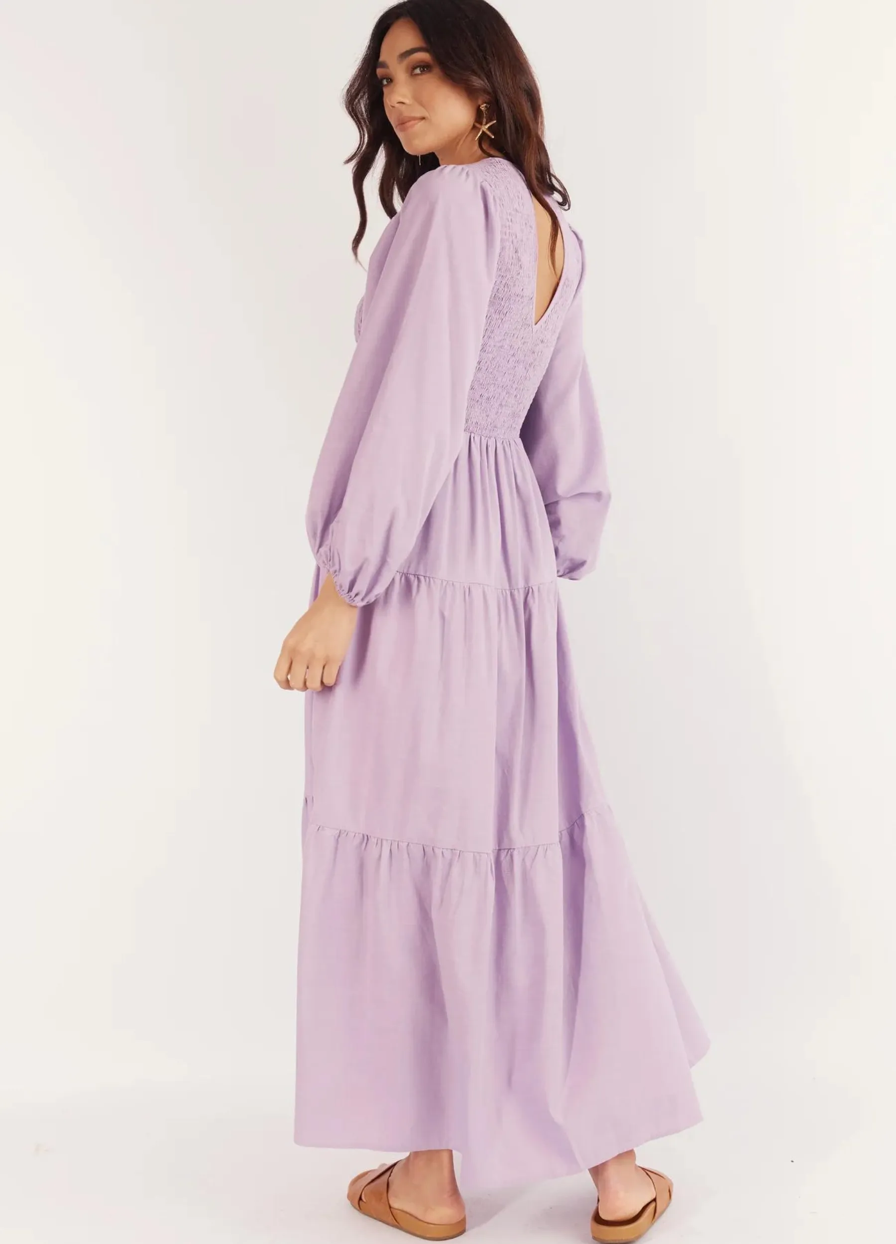 Girl and the Sun - Long Sleeve Journey Midi Dress - Lilac