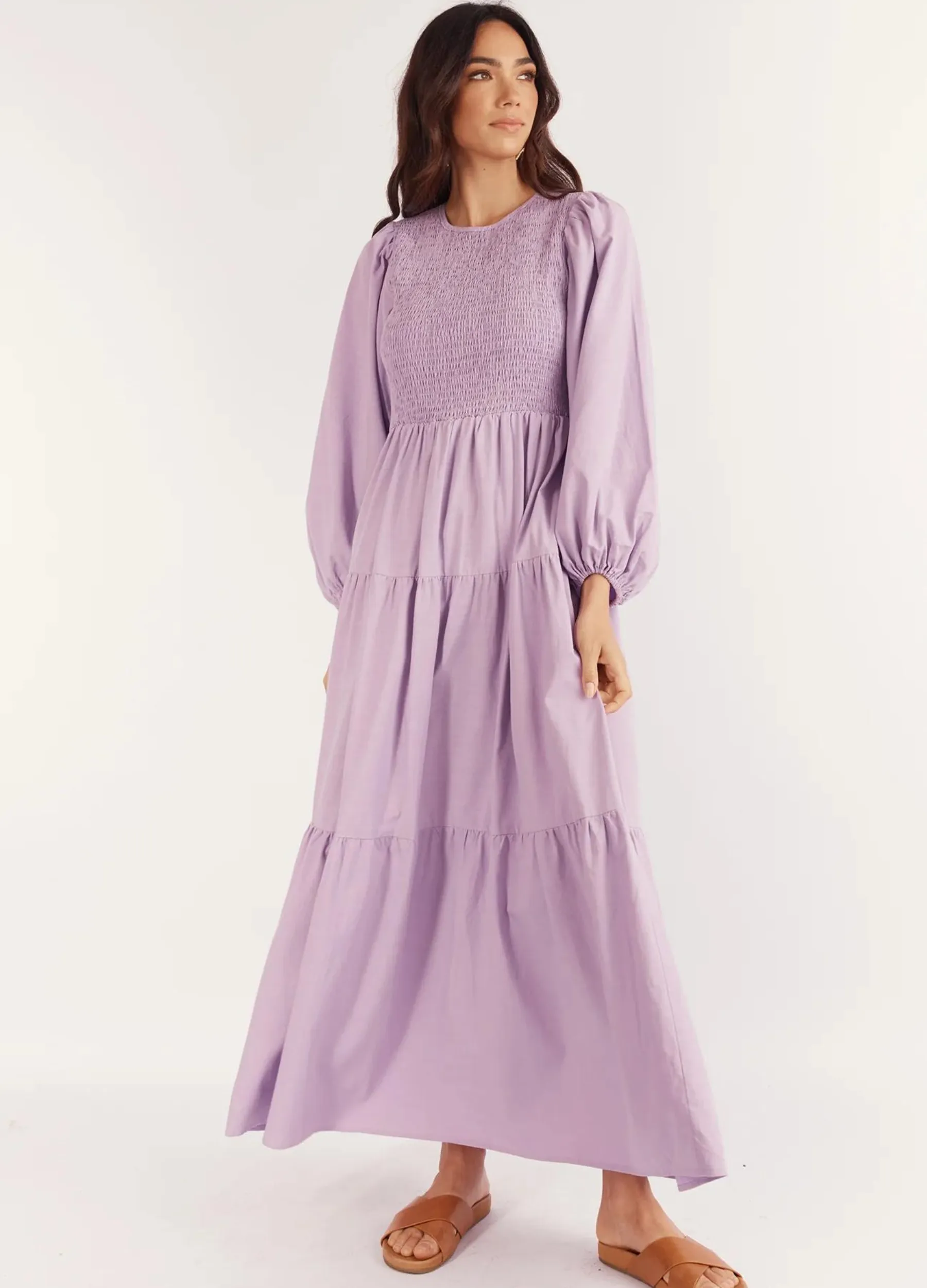 Girl and the Sun - Long Sleeve Journey Midi Dress - Lilac