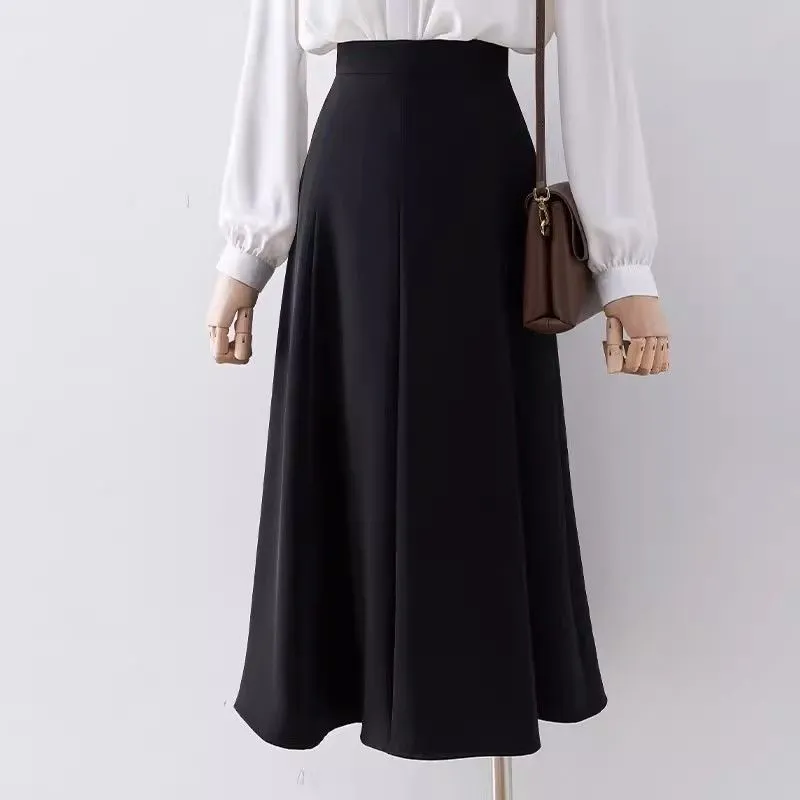 Girlary-shop fall outfits women Spring and Summer High Waist Suit Skirt Women's Loose Draping High-End Professional Commuter Large Swing Umbrella Skirt