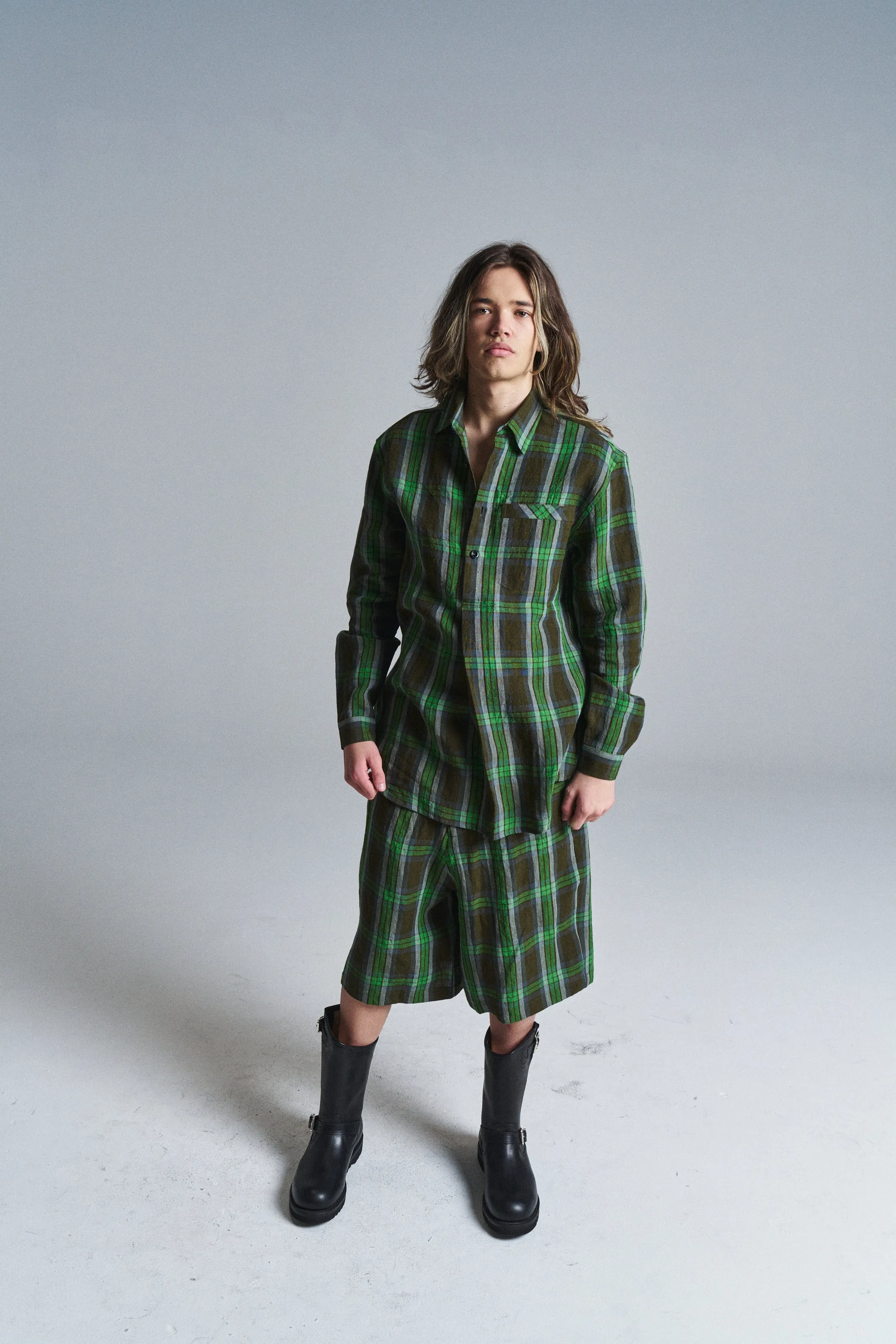 Green Multi Linen Highland Shirt