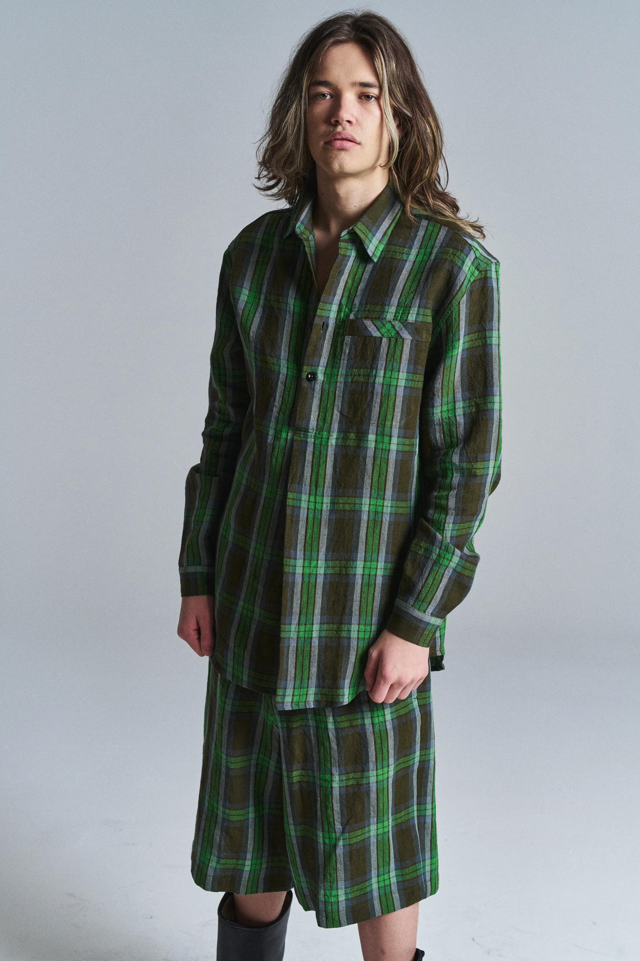 Green Multi Linen Highland Shirt