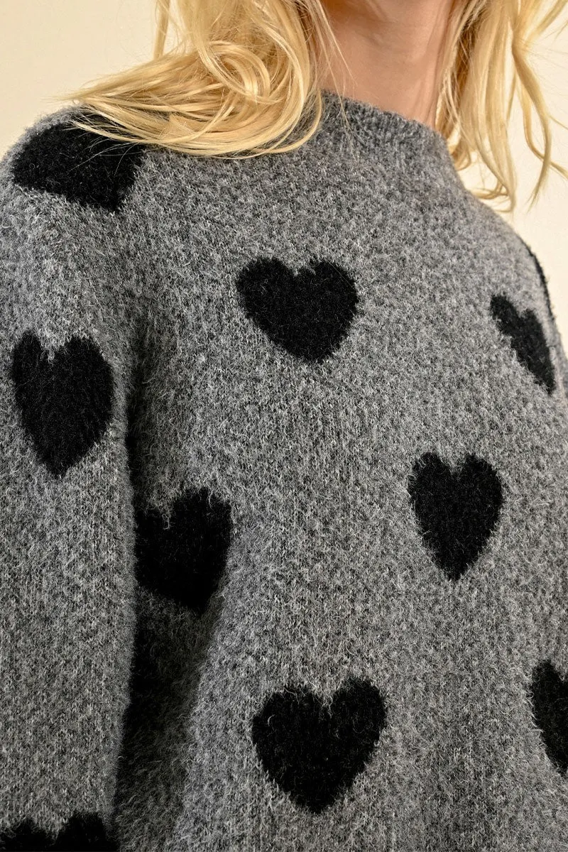 Grey Heart Pattern Sweater