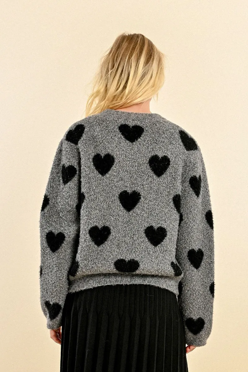 Grey Heart Pattern Sweater