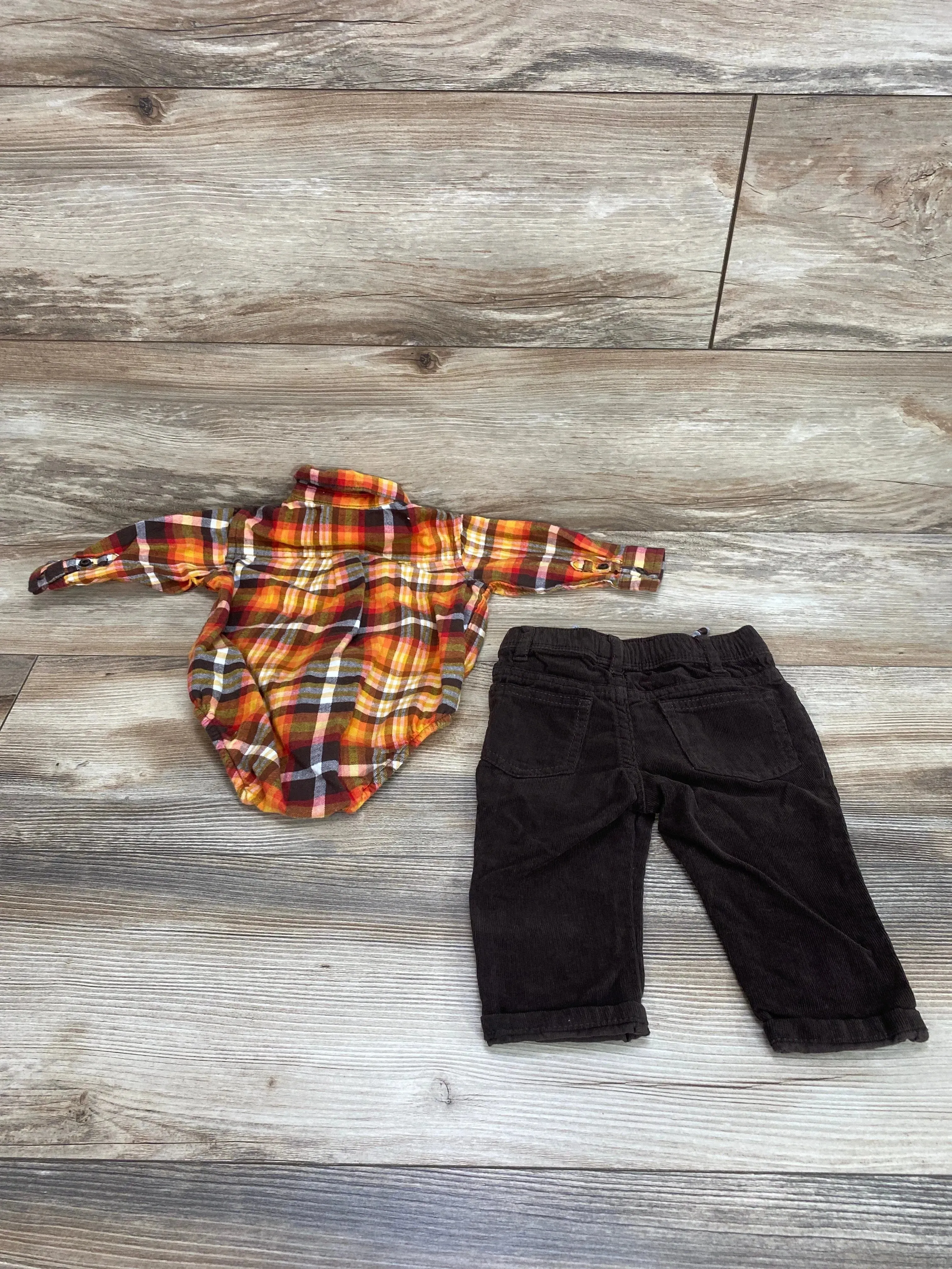 Gymboree 2pc Plaid Button Down Bodysuit & Corduroy Pants Orange sz 3-6m