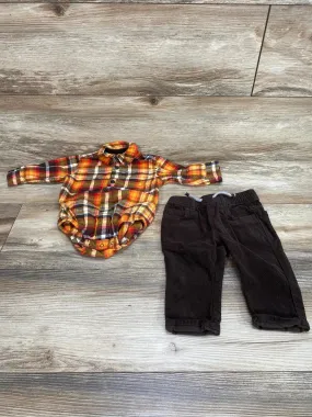 Gymboree 2pc Plaid Button Down Bodysuit & Corduroy Pants Orange sz 3-6m