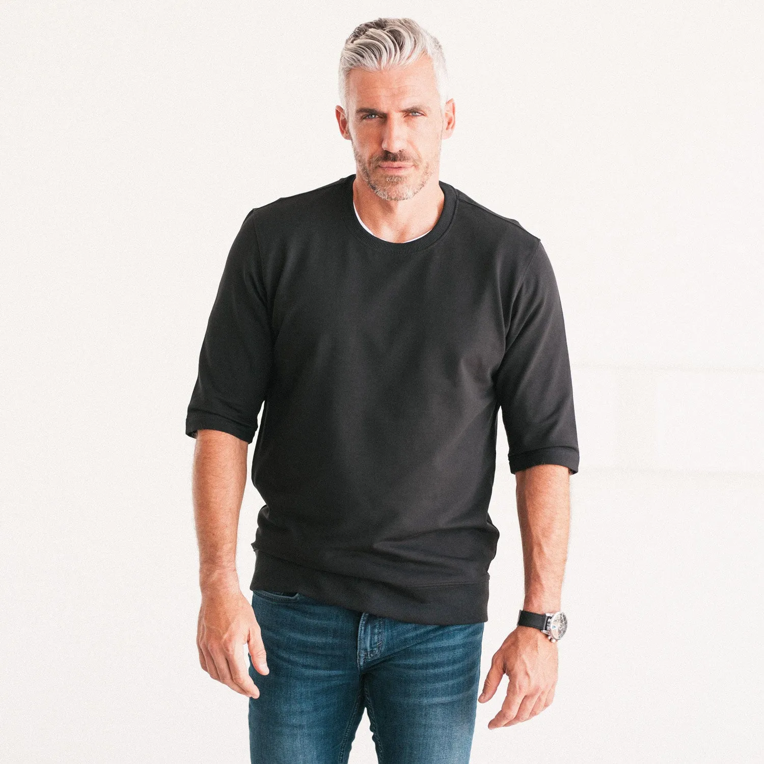 Half Sleeve Sweatshirt –  Black French Terry