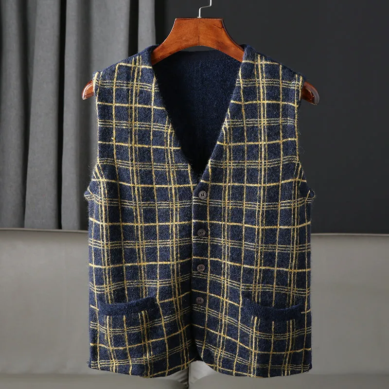 Heavy goods Italian order! Mohair   wool autumn and winter men's knitted cardigan sweater vest