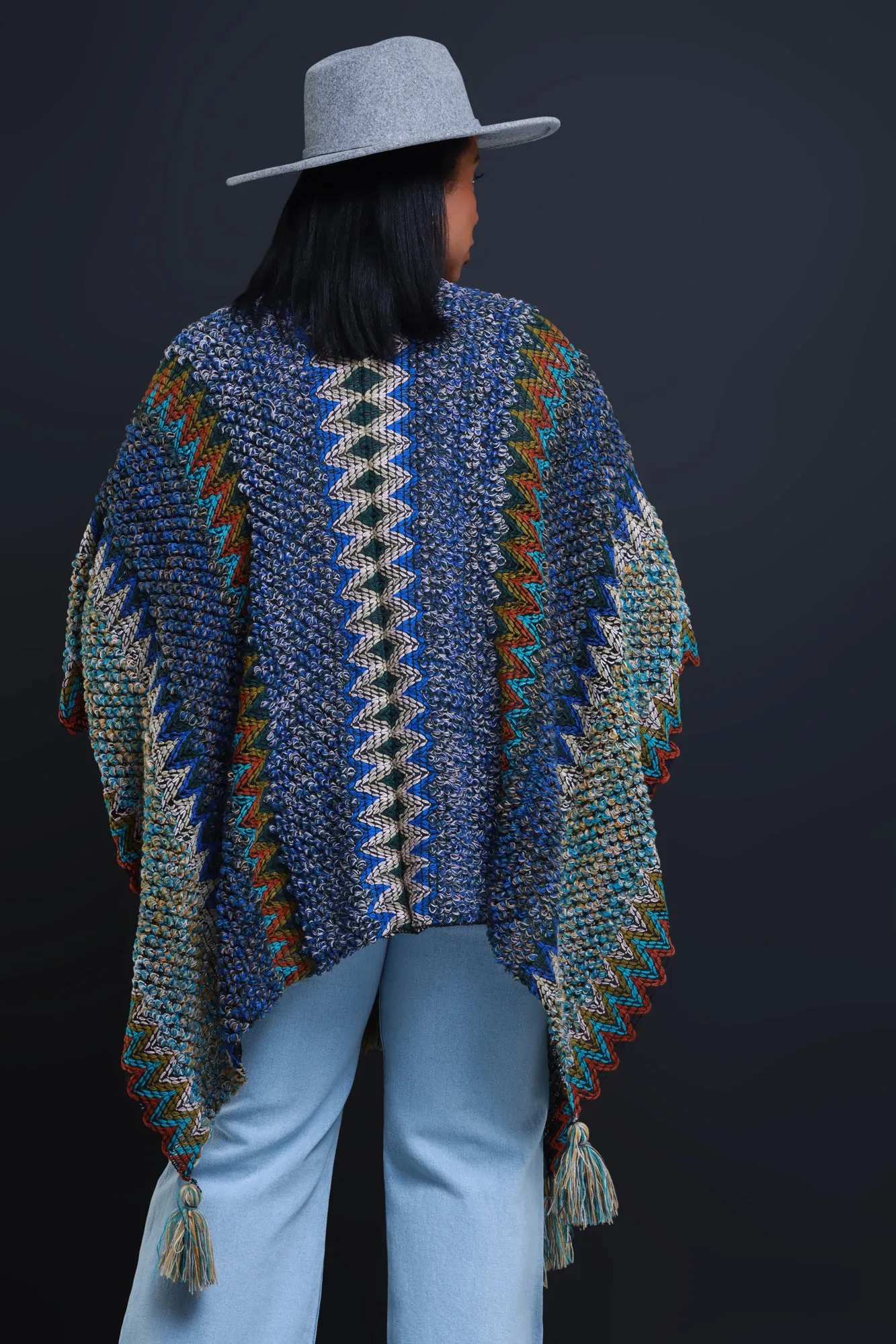 Here's The Thing Crochet Poncho - Cobalt Blue Multicolor