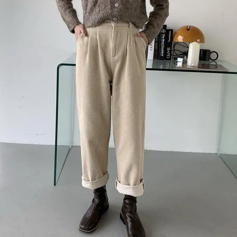 High-Waisted Corduroy Pants With Straight Cut