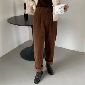 High-Waisted Corduroy Pants With Straight Cut