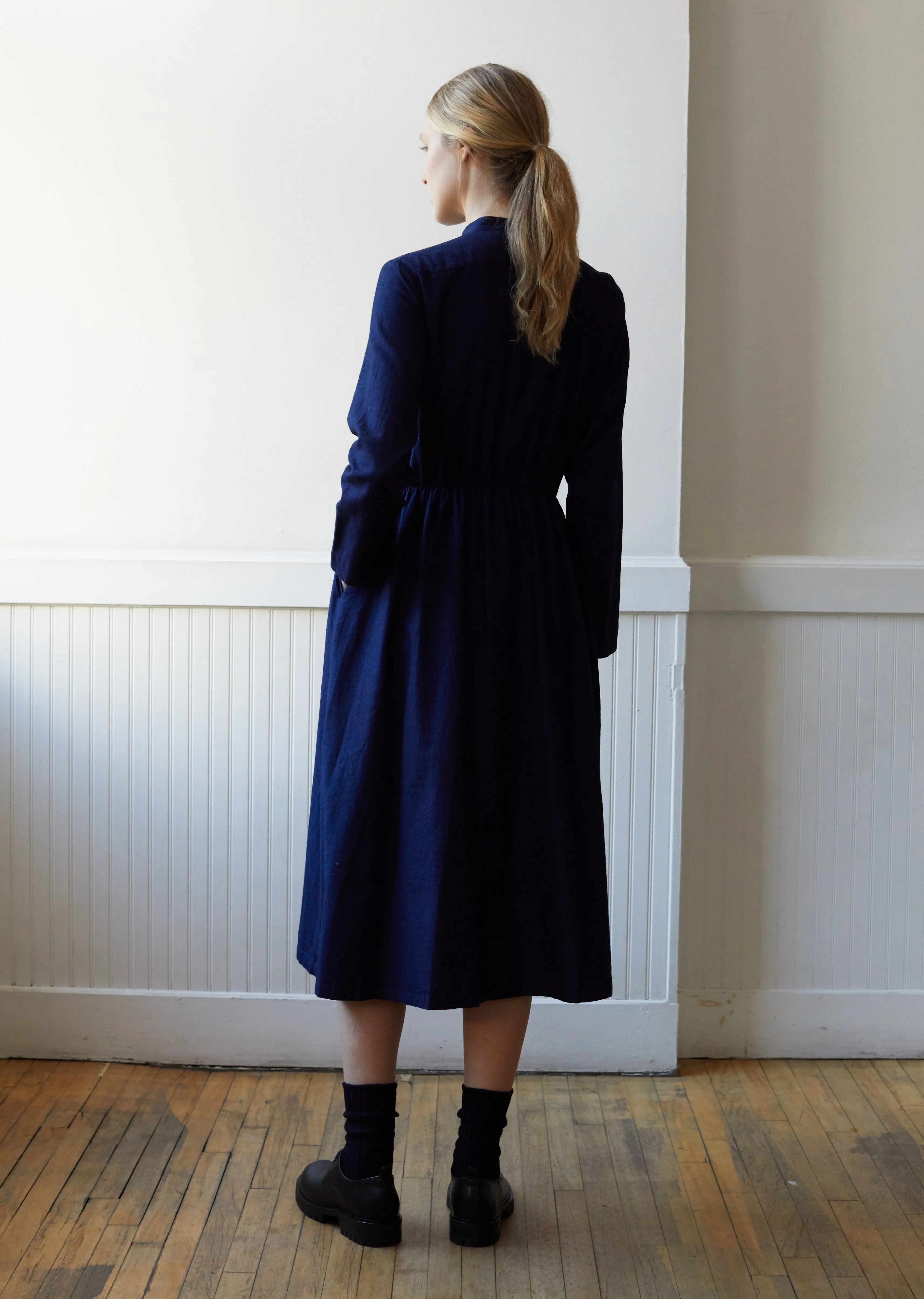 Indigo Yarn Dyed Flannel Bassen Dress