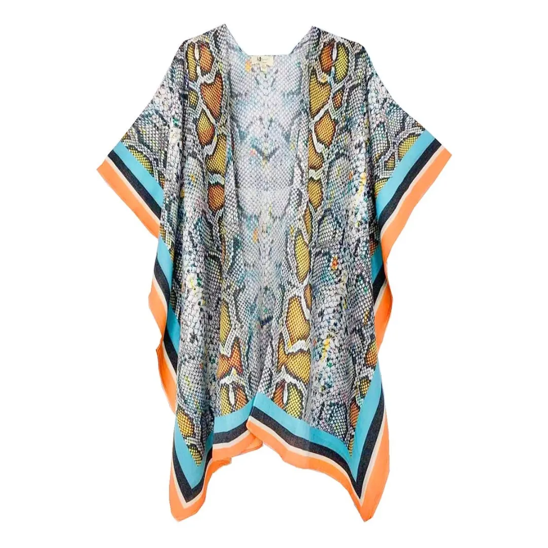 JC Sunny Fashion - Orange-Aqua Snake Pattern Border Kimono