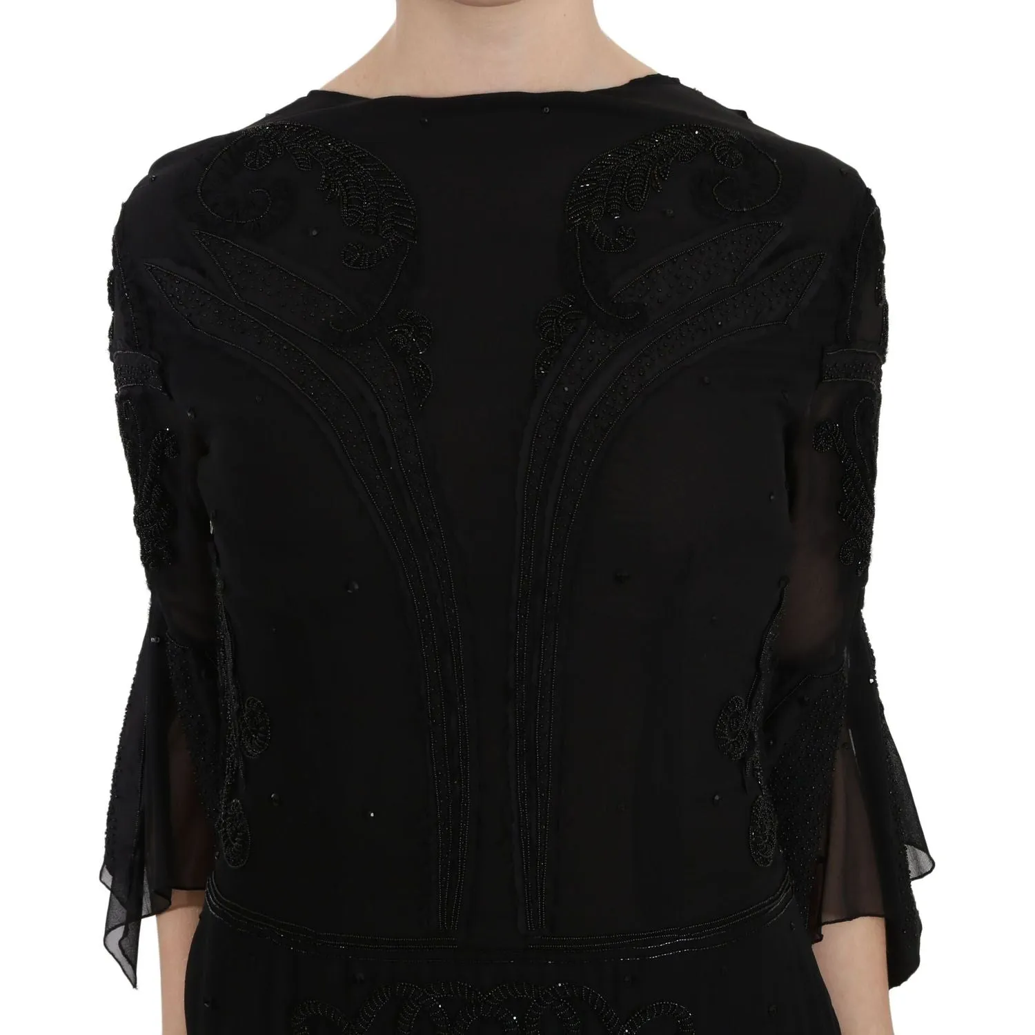 John Richmond Elegant Black Sequined Silk Mini Dress