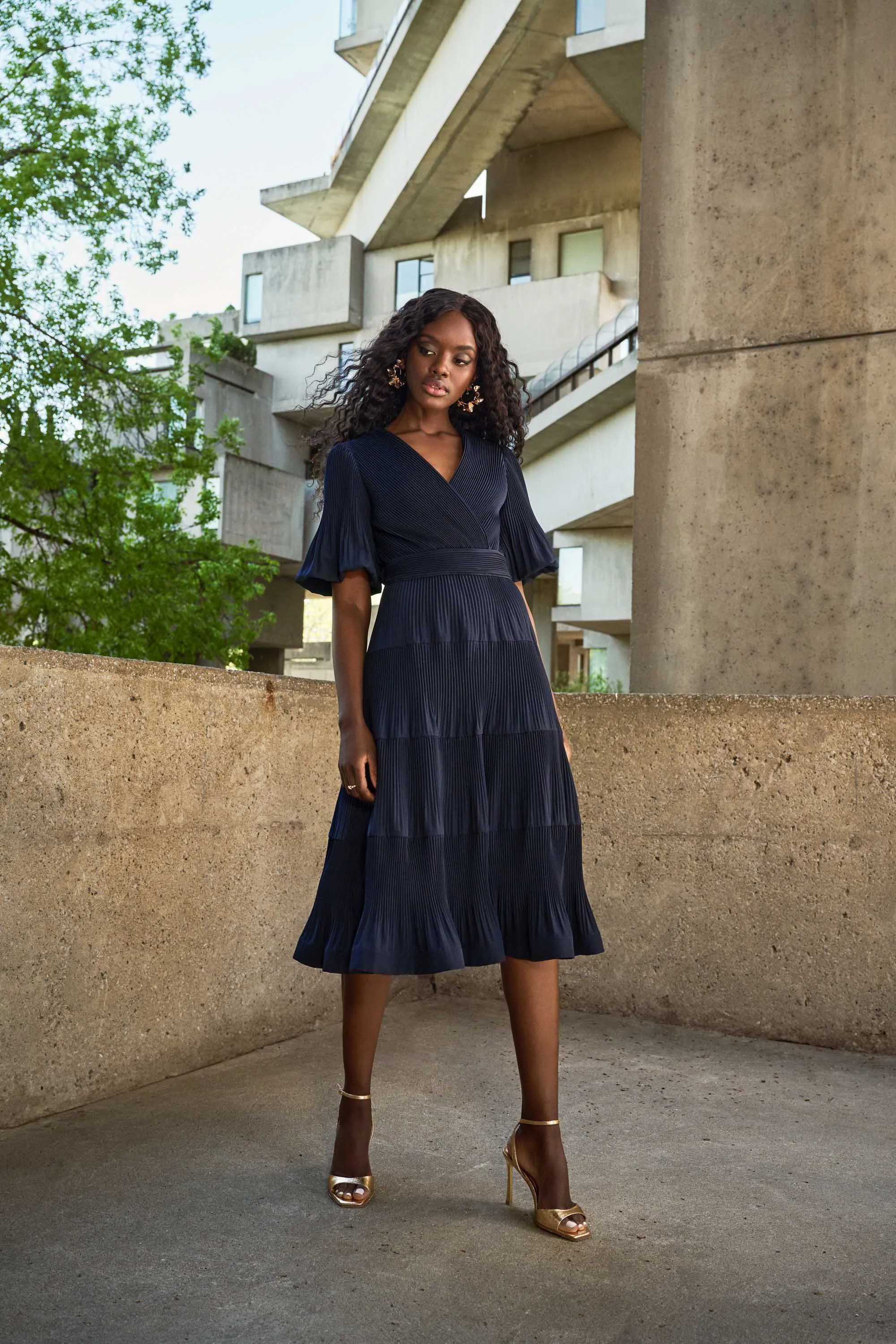 Joseph Ribkoff Pleated Fit & Flare Dress 251905 - Midnight Blue