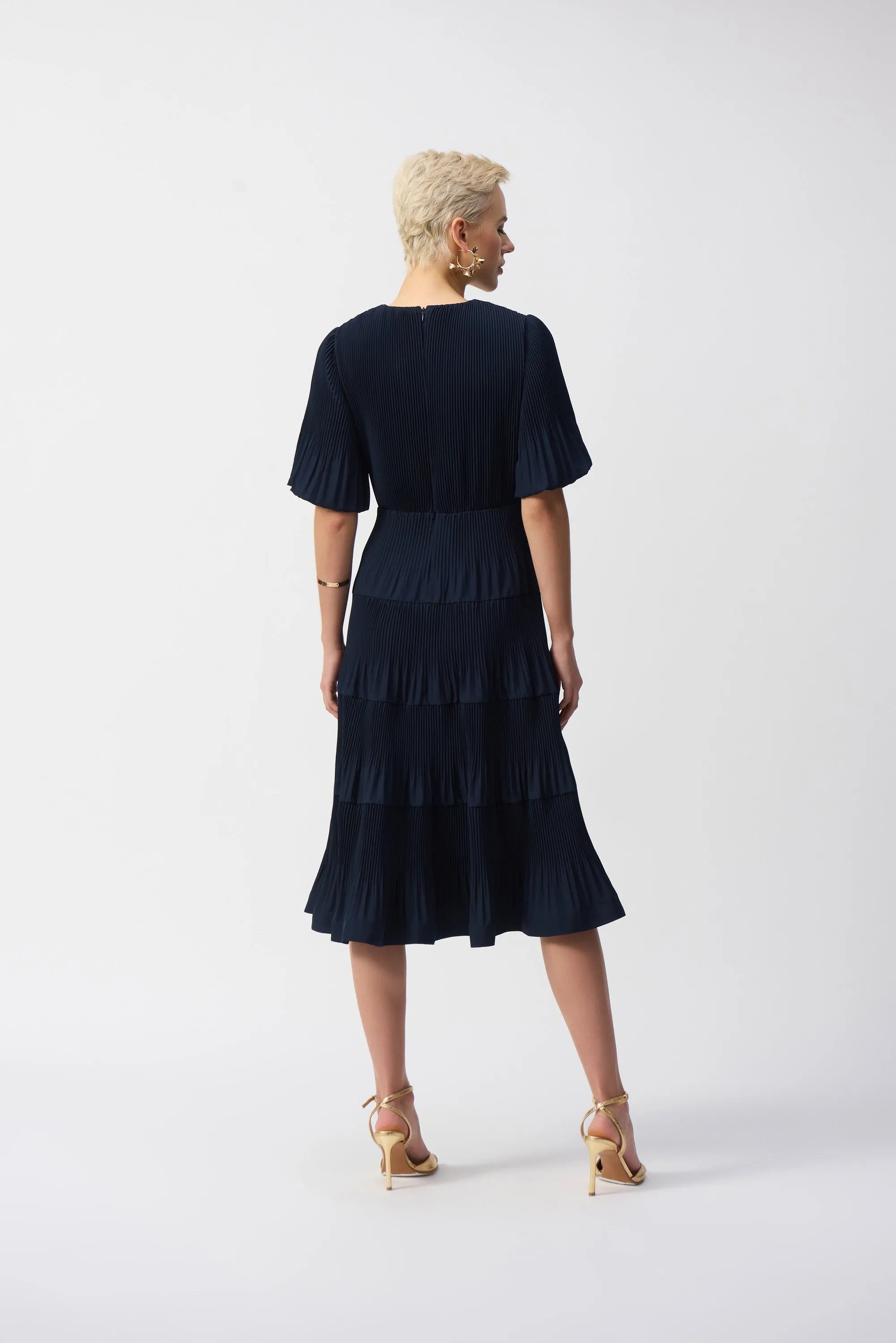 Joseph Ribkoff Pleated Fit & Flare Dress 251905 - Midnight Blue