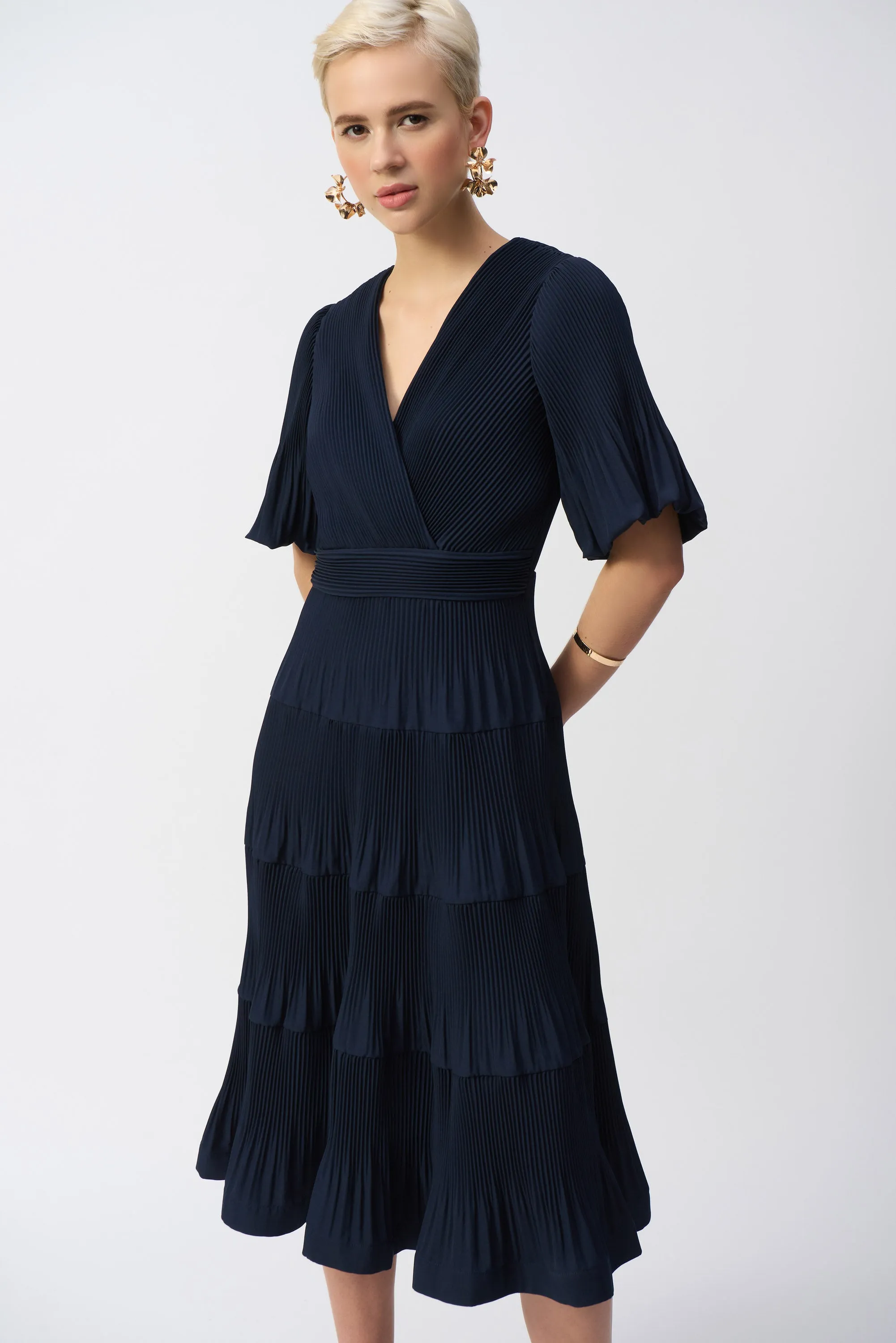 Joseph Ribkoff Pleated Fit & Flare Dress 251905 - Midnight Blue