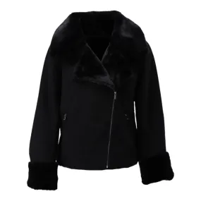 K Design Faux Suede Biker Jacket Black