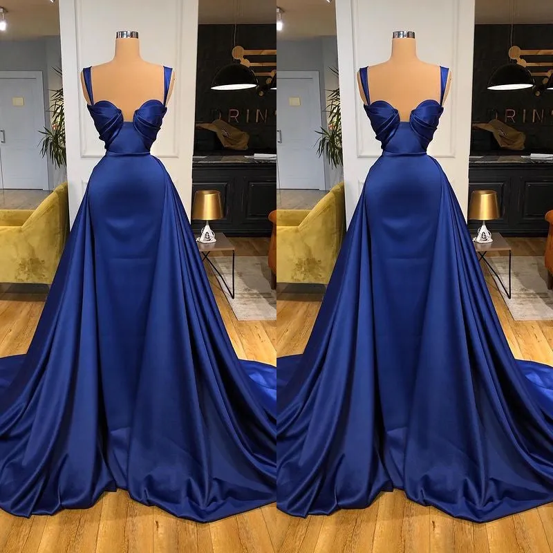 kamahe Chic Royal Blue Straps Sweetheart Prom Dress Overskirt Long