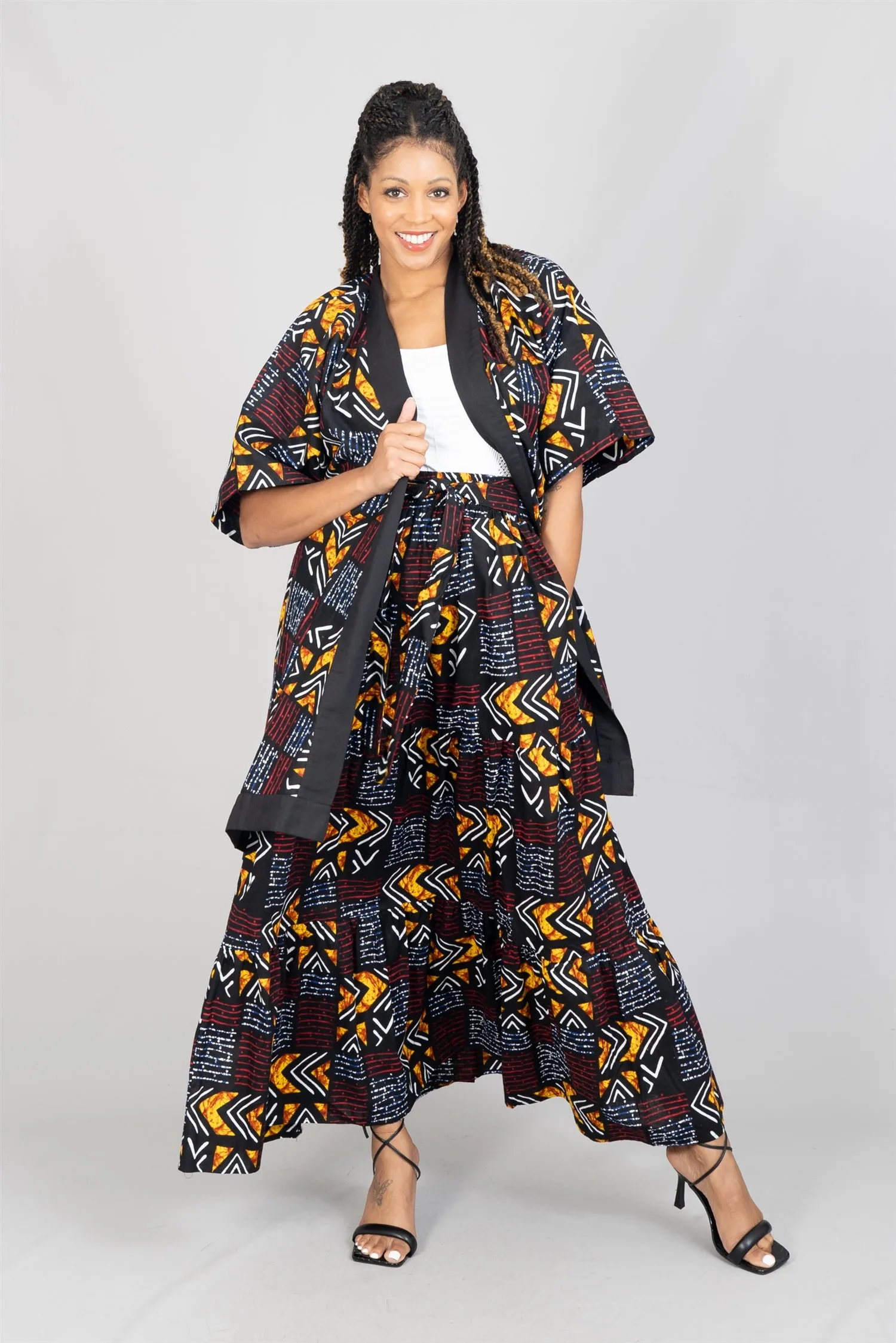 KaraChic 7786 Authentic African Print Belted Kimono Jacket