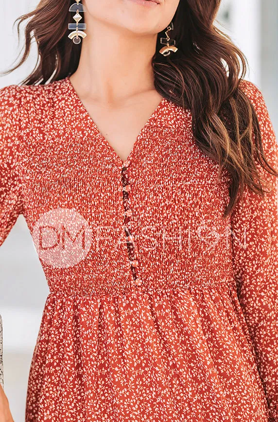 Kennedy Rust Floral Dress - DM Exclusive - Maternity & Nursing Friendly -  Restocked