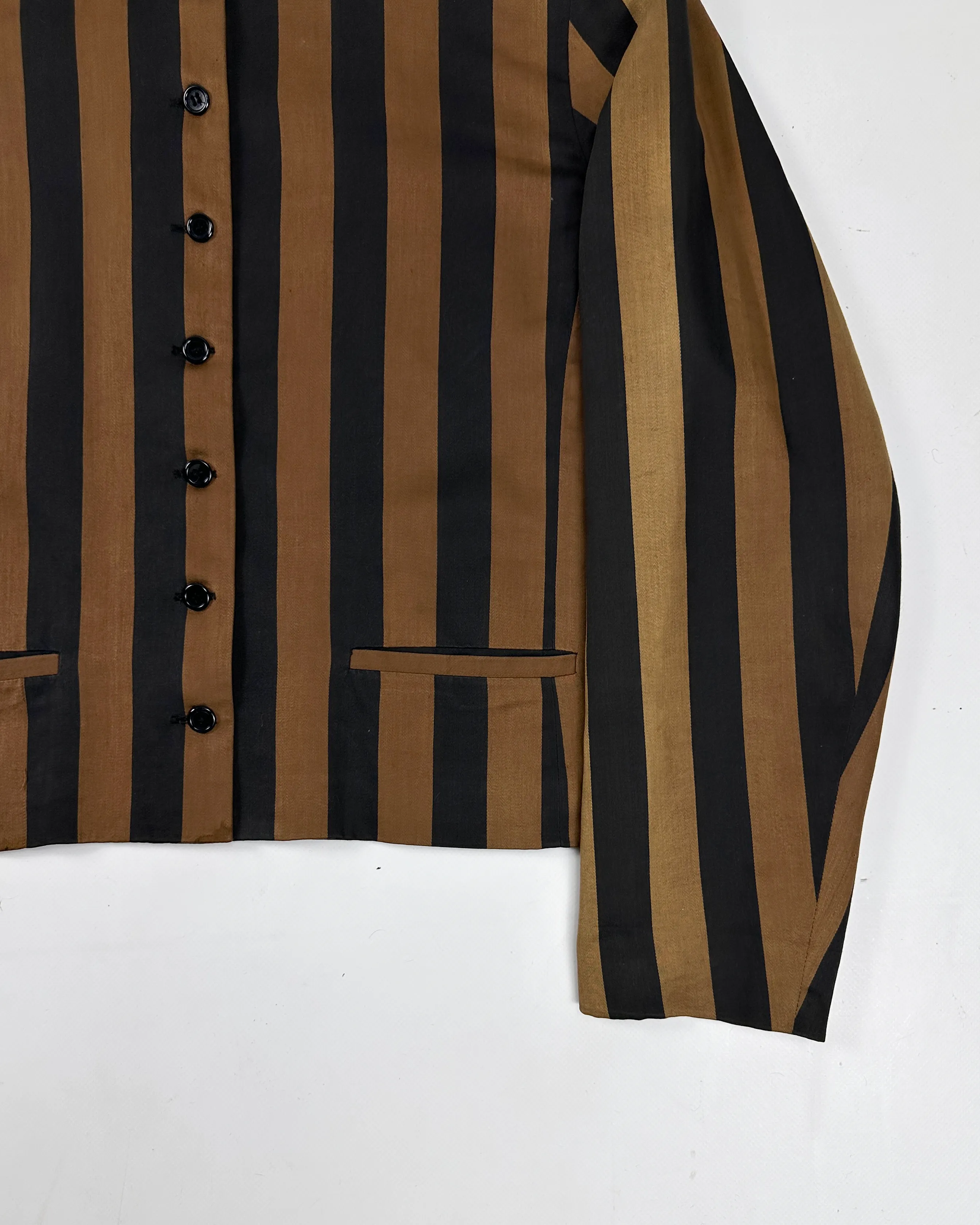 Kenzo Brown & Black Stipes Colarless Jacket 1990's