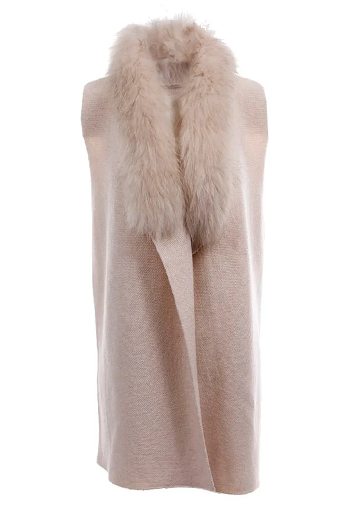 Knitted Vest with Fur Collar