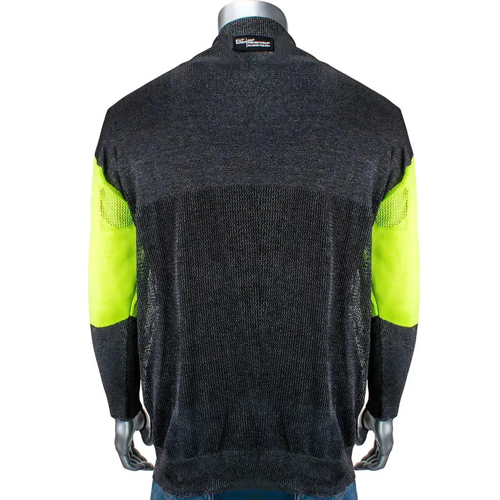 Kut Gard P190BP-PP1-TL-L ATA Blended Cut Resistant Pullover with Removable Belly Patch, Hi-Vis Sleeves and Thumb Loops