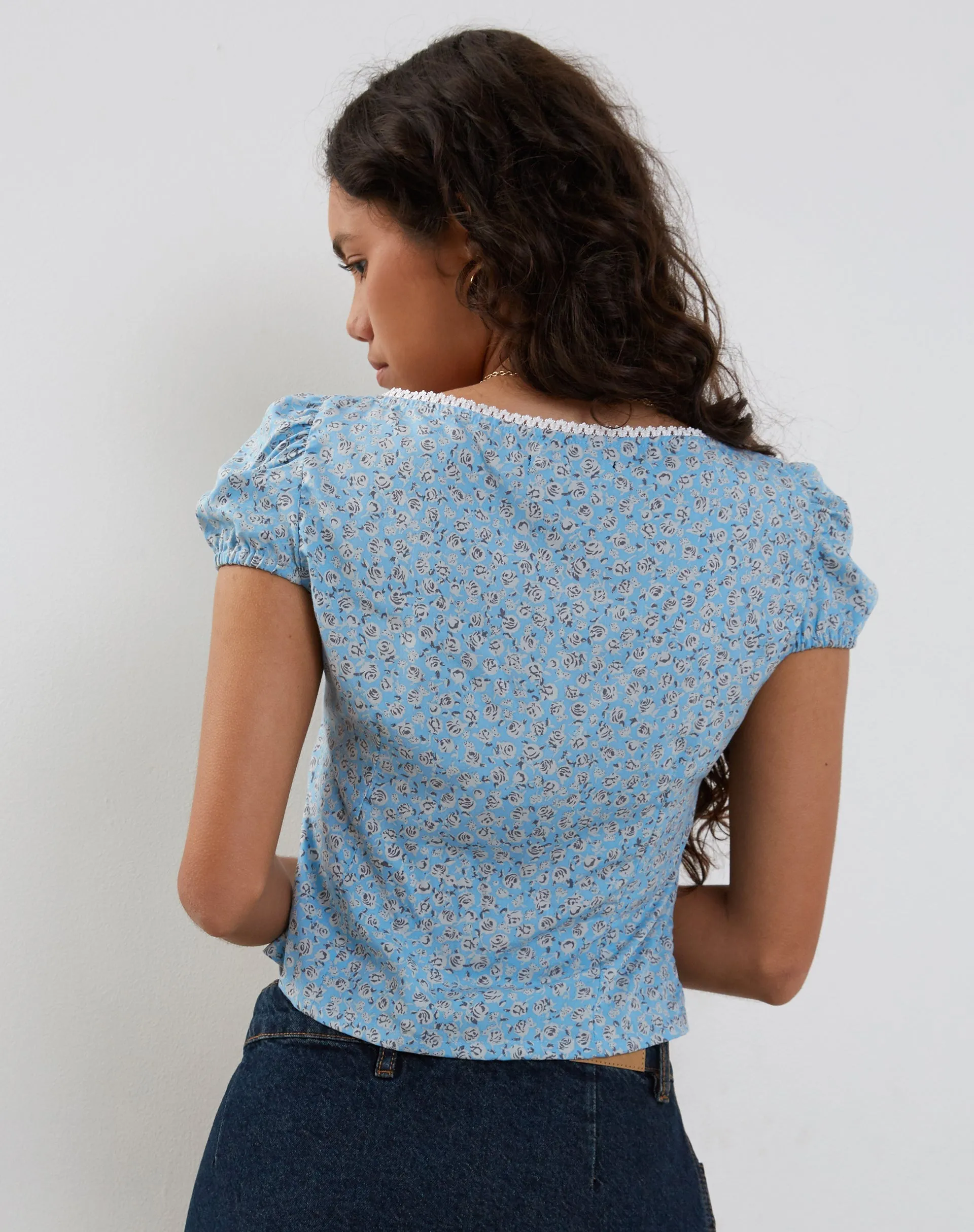 Laz Top in Ditsy Rose Blue