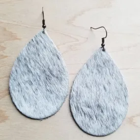 Leather Teardrop Earring-White & Gray Hair on Hide