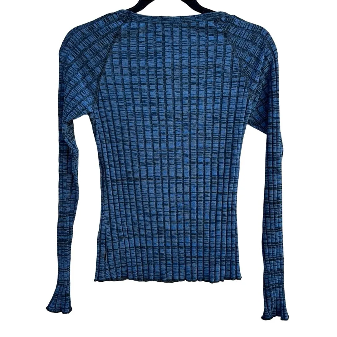 LEI Life Energy Intelligence Women's Blue Black Long Sleeve Ribbed Knit Top - L