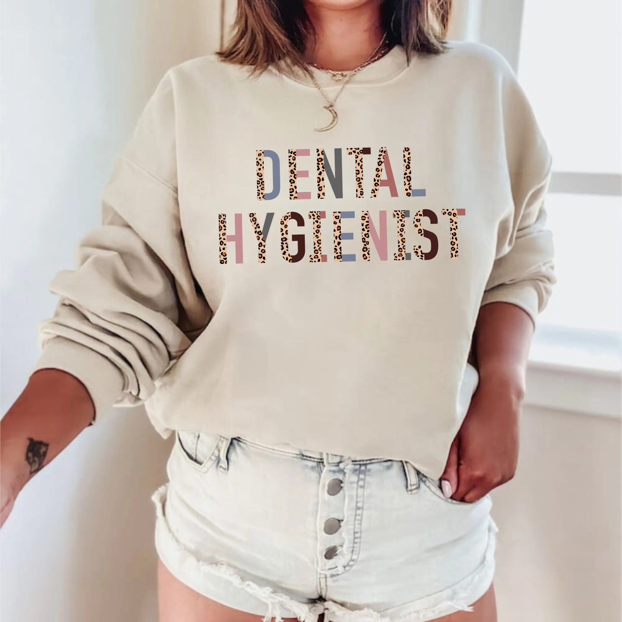 Leopard Print Dental Hygienist Crewneck Sweatshirt