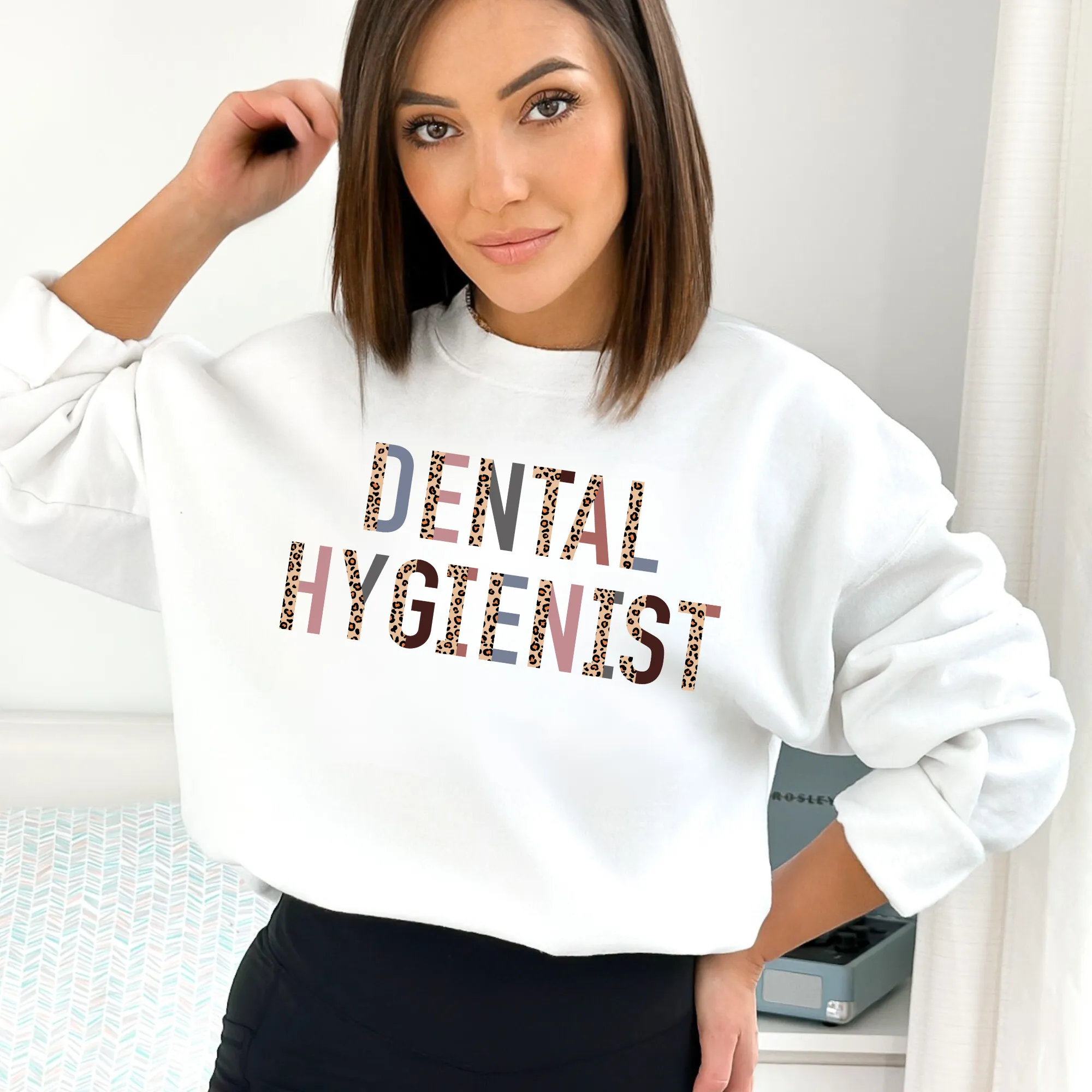 Leopard Print Dental Hygienist Crewneck Sweatshirt