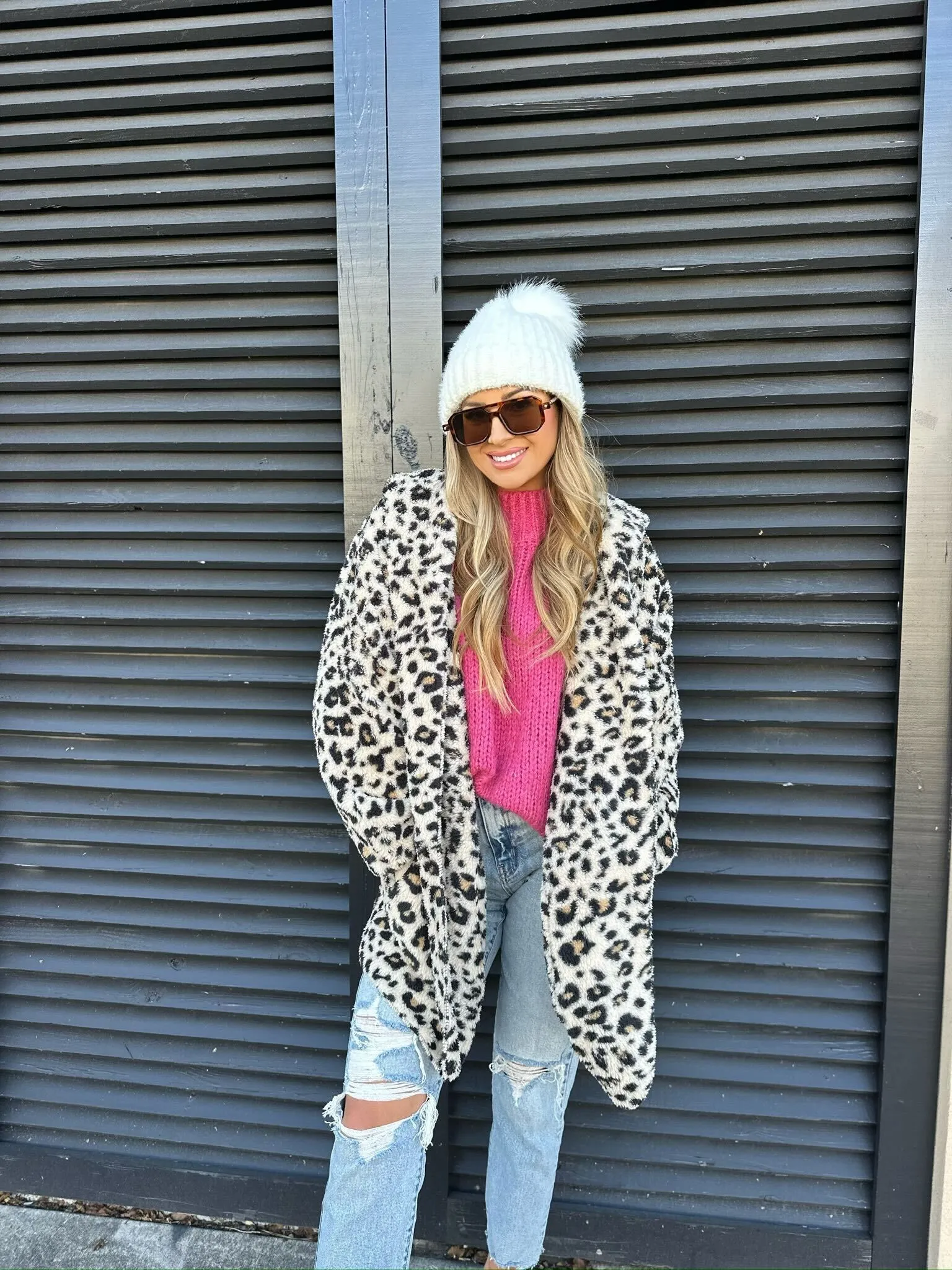 Leopard Teddy Fleece Hooded Cardigan