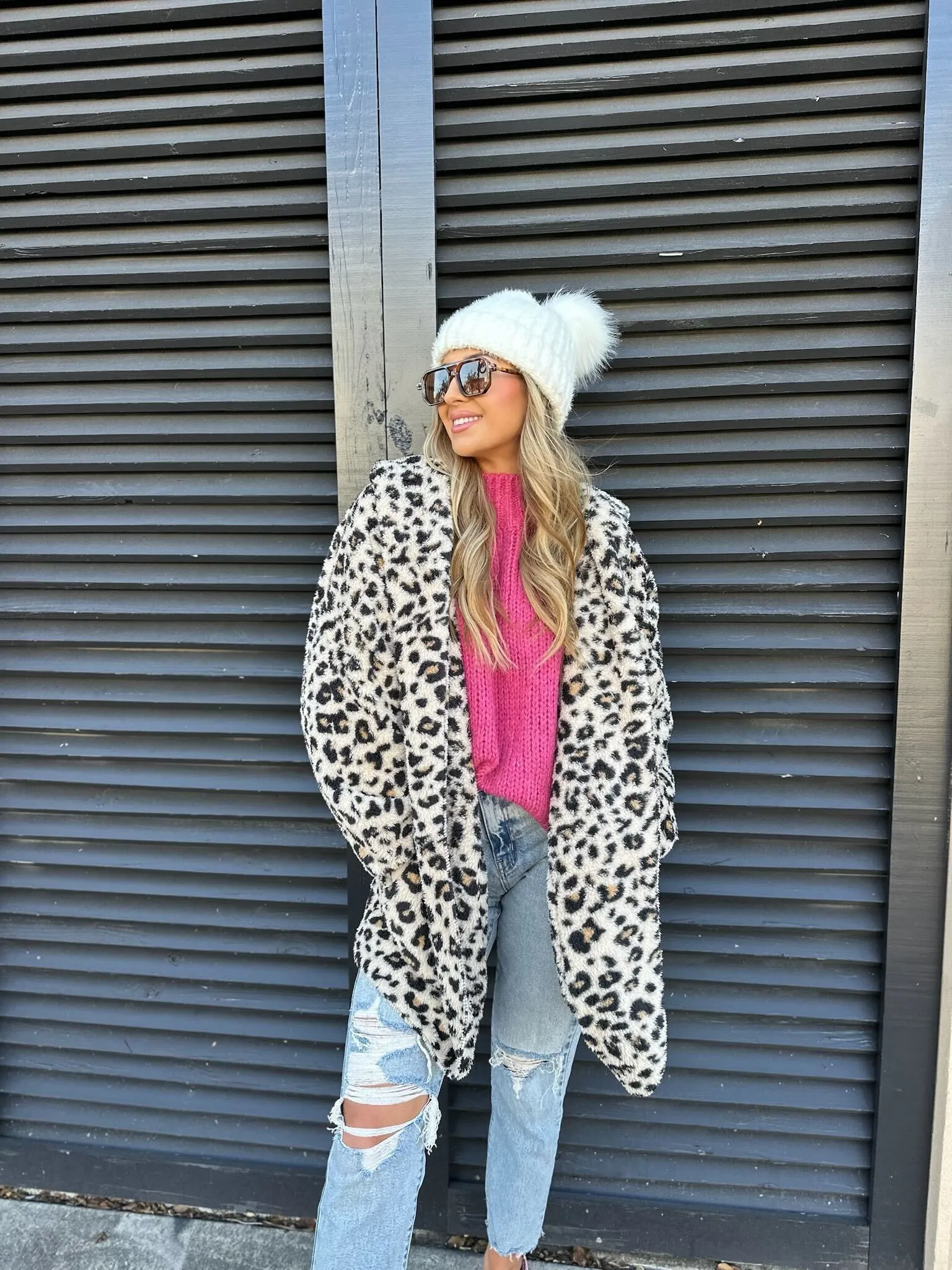 Leopard Teddy Fleece Hooded Cardigan