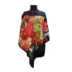 Lightweight Oversized Floral Print poncho-Black