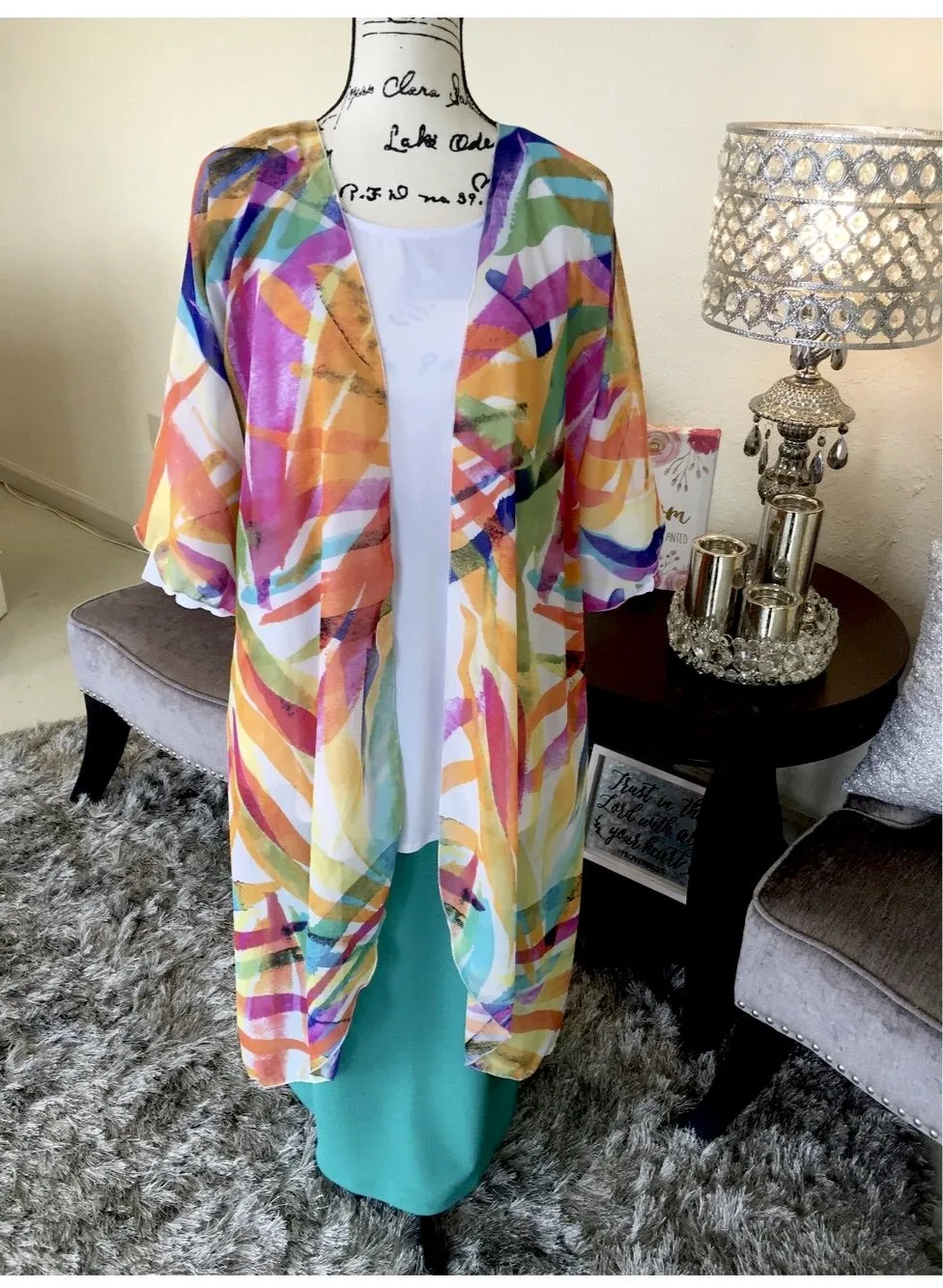 Long Artistic Multi Color Kimono/Duster