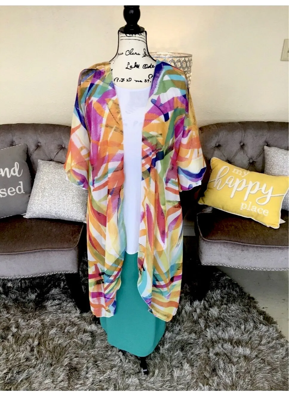 Long Artistic Multi Color Kimono/Duster