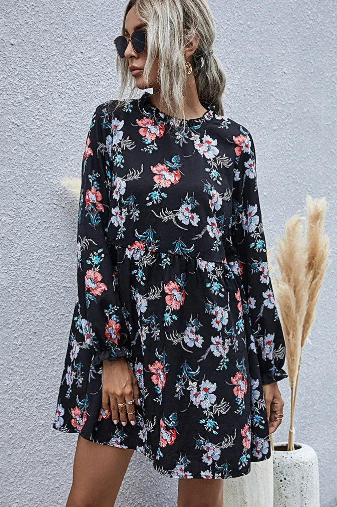 Long Sleeve High Waist Loose Floral Dress