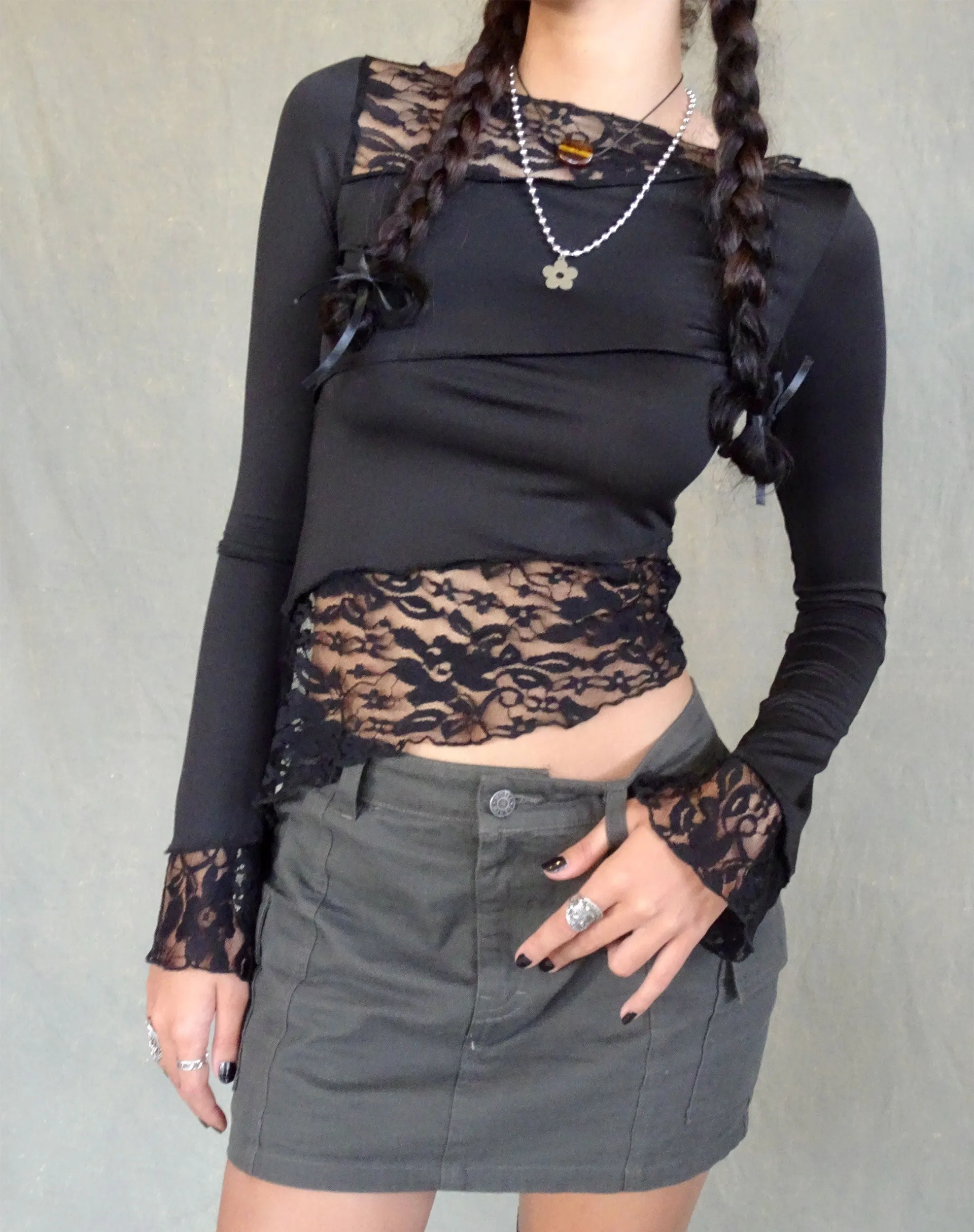 Lucca Long Sleeve Top in Lace Black