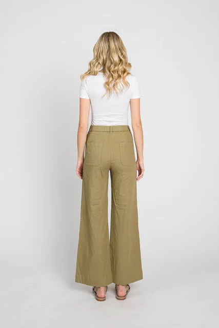 Lucia LTJ  Wide Leg Linen Trouser In Olive