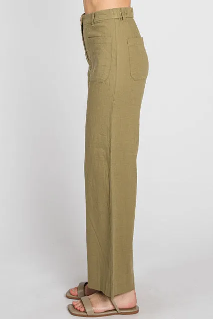 Lucia LTJ  Wide Leg Linen Trouser In Olive