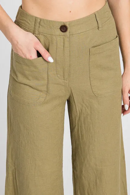 Lucia LTJ  Wide Leg Linen Trouser In Olive