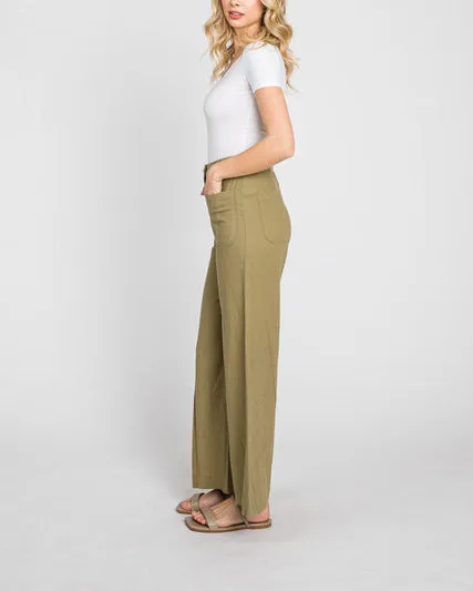 Lucia LTJ  Wide Leg Linen Trouser In Olive