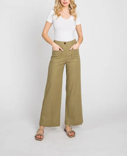 Lucia LTJ  Wide Leg Linen Trouser In Olive