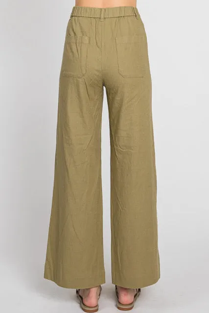 Lucia LTJ  Wide Leg Linen Trouser In Olive