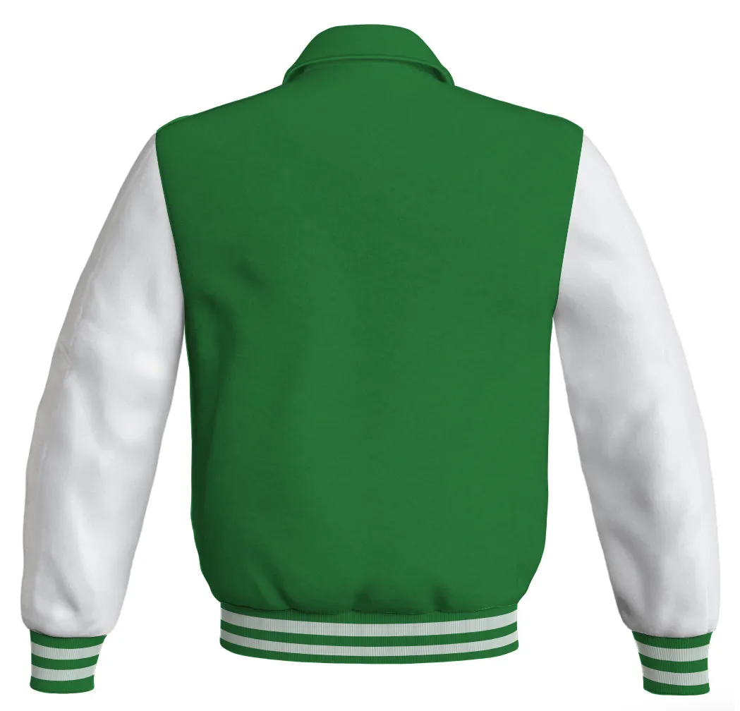 Luxury Bomber Classic Jacket Green Body and White Leather Sleeves