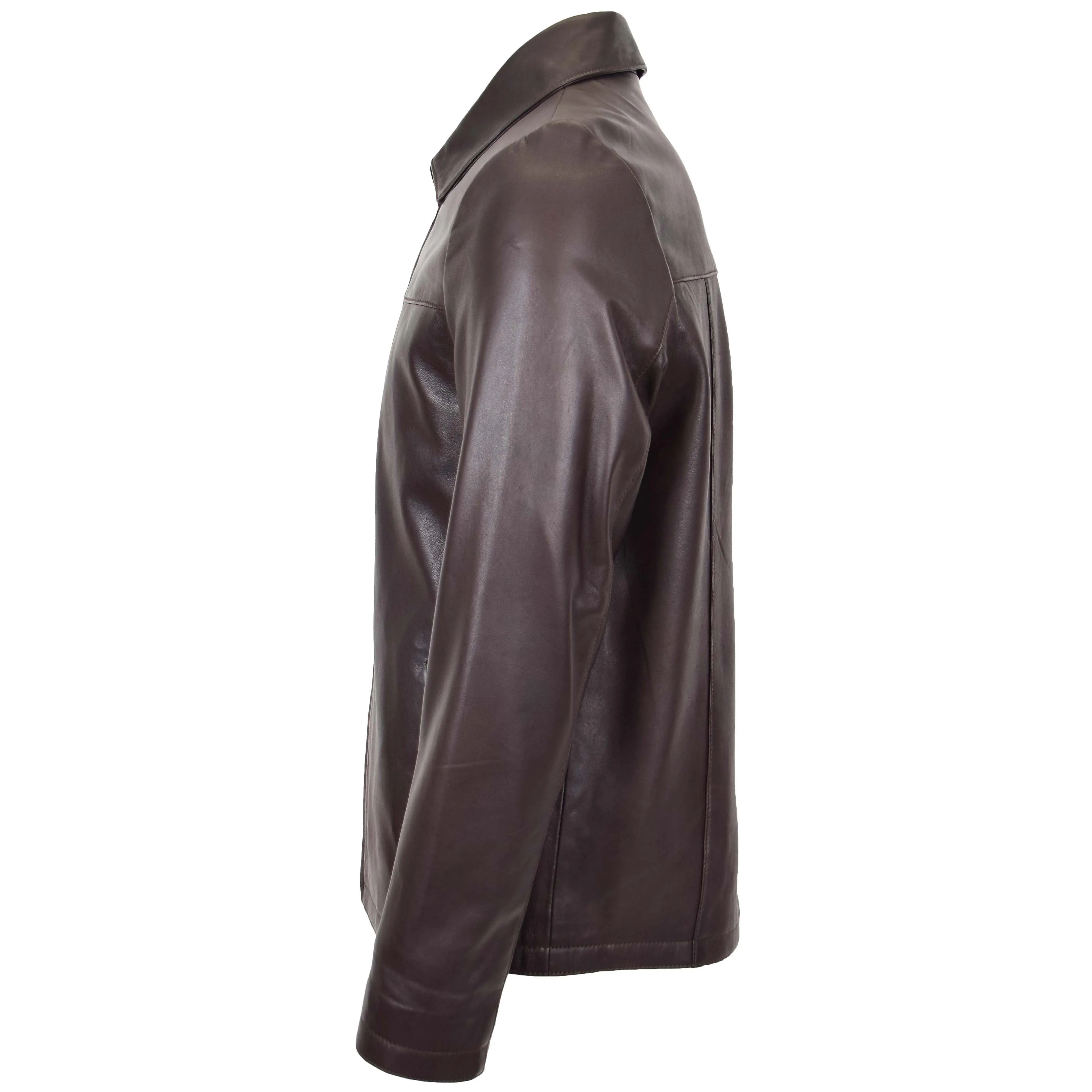 Mens Leather Zip Box Harrington Jacket James Brown