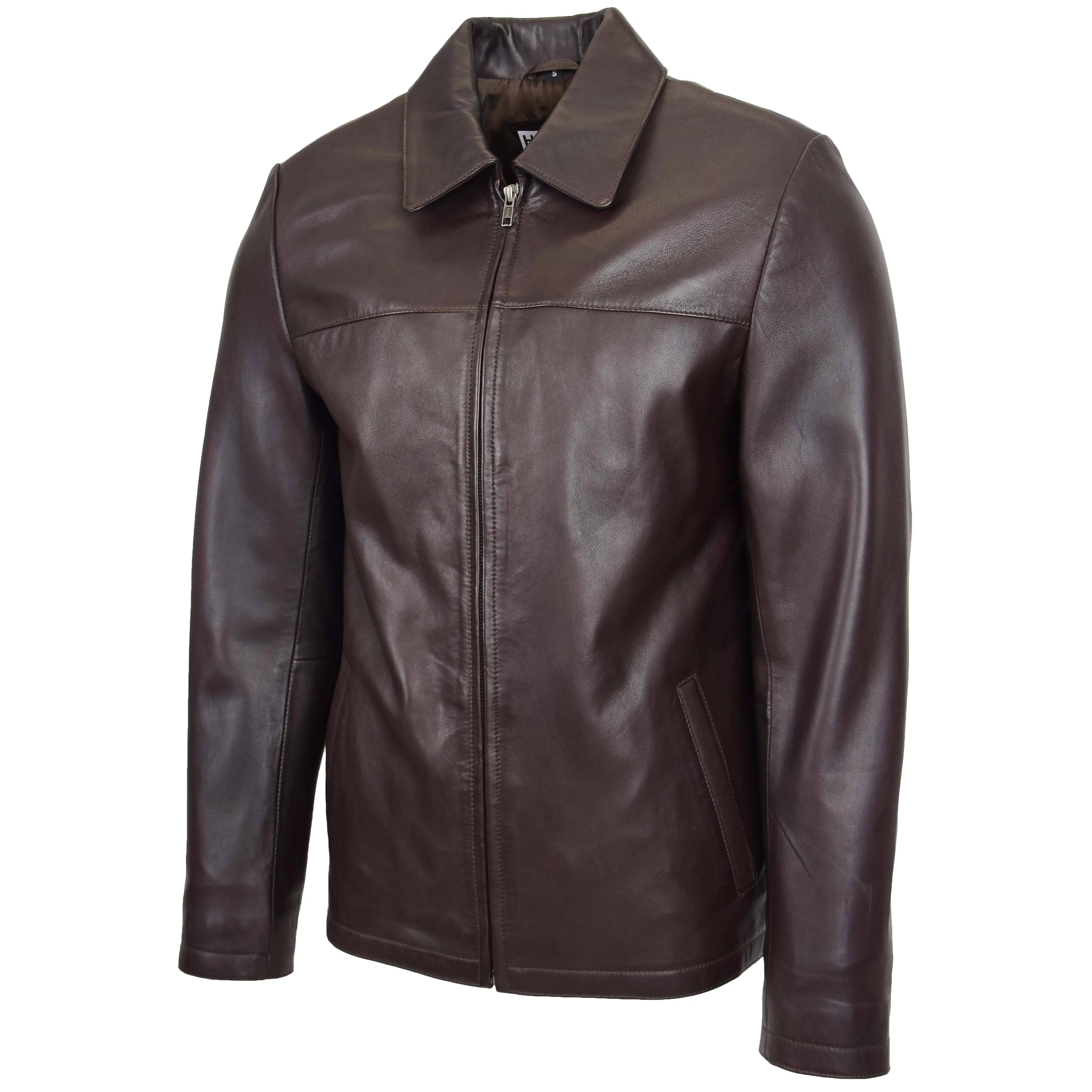 Mens Leather Zip Box Harrington Jacket James Brown