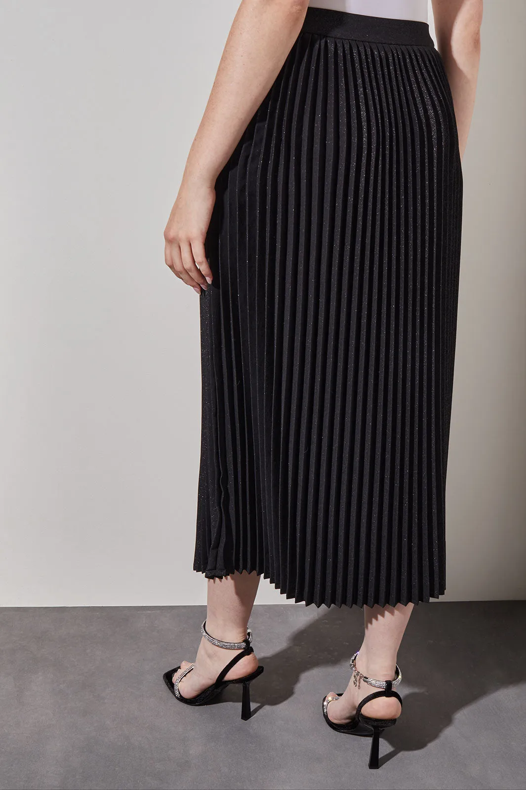 Midi Pleated Skirt - Pull-On Shimmer Woven