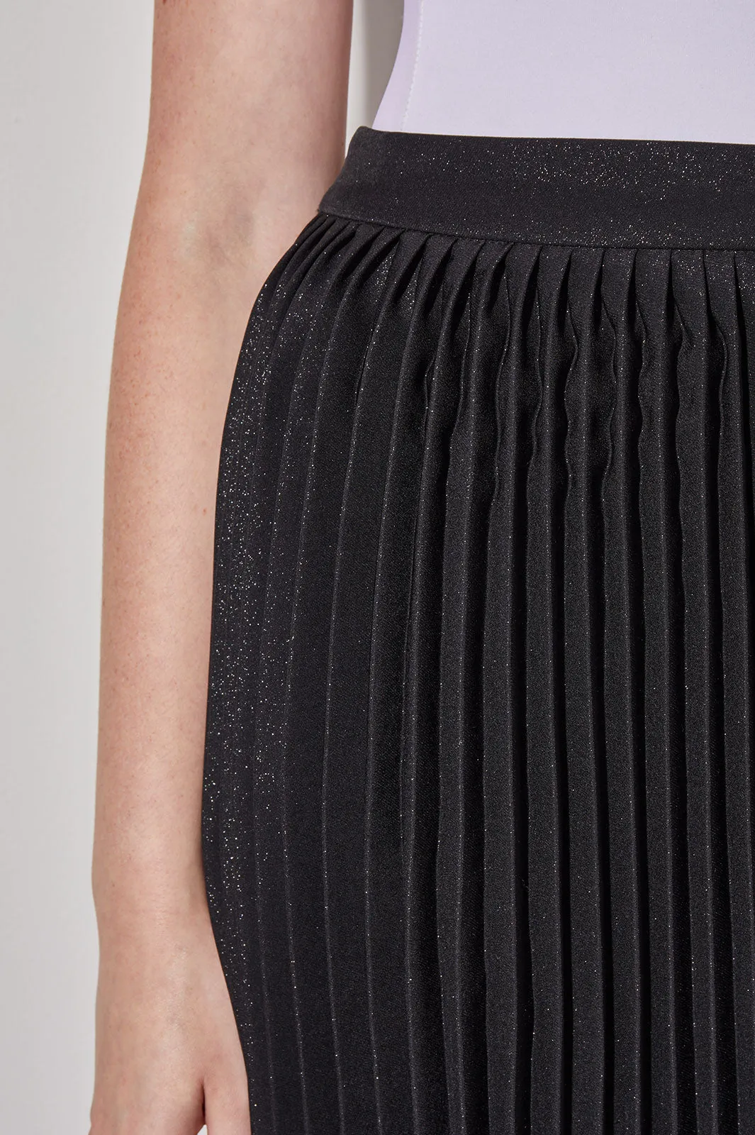 Midi Pleated Skirt - Pull-On Shimmer Woven